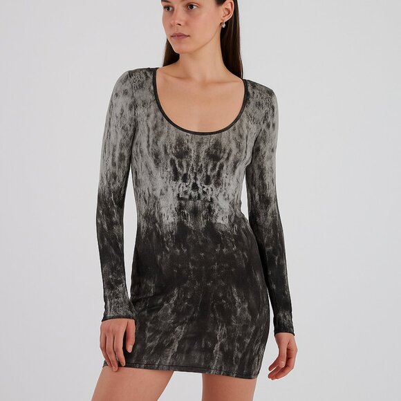 Helmut Lang Small Long Sleeve Sheer Marble Tie Dye Bodycon Mini Dress - Picture 1 of 13